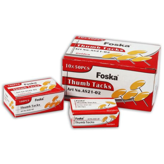 Box of 100 Brass Golden Colour Thumb Tacks - Push Pins