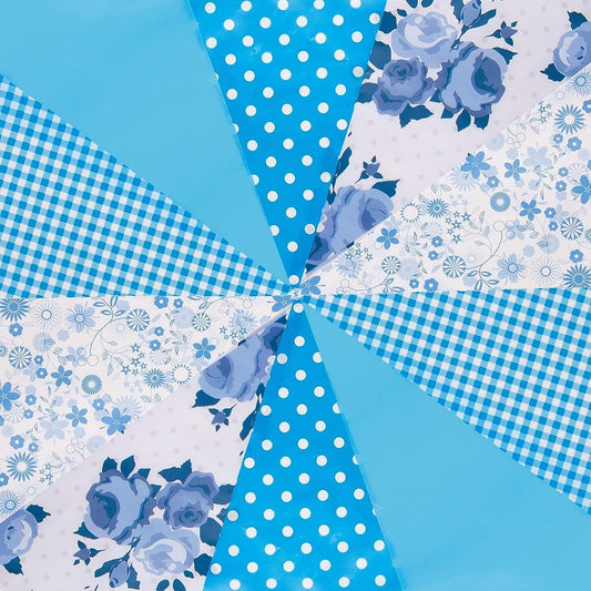 JA004 Blue Vintage Print Bunting 10m with 20 Pennants