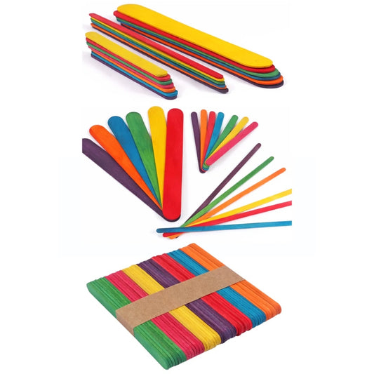 Pack of 100 Assorted Colour Wooden Craft Sticks