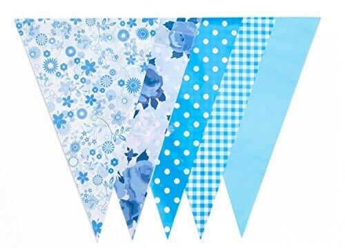JA004 Blue Vintage Print Bunting 10m with 20 Pennants