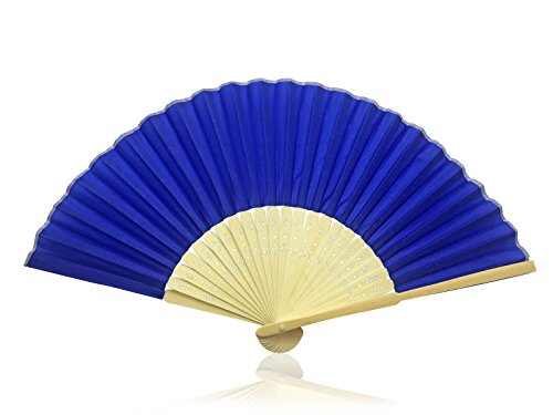 Deep Blue Fabric Hand Held Bamboo and Wooden Fan
