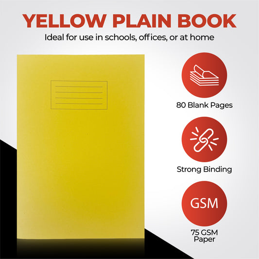 Janrax A4 Yellow 80 Page Blank Paper Exercise Book WF Paper with 225gsm Manilla Cover