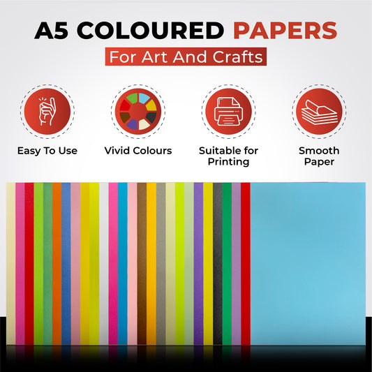Pack of 100 A5 Red Coloured Paper 75gsm Sheets