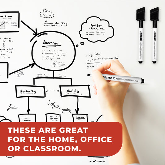 Pack of 12 Magnetic Whiteboard Black Marker Pens with Dry Wipe Eraser