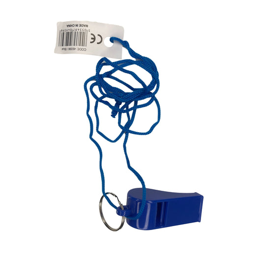 Bag of 100 Blue Plastic Whistles with Lanyard Neck Cord