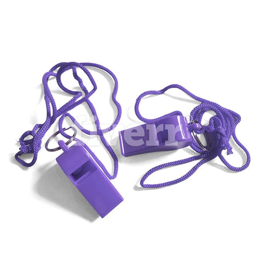 Pack of 15 Purple Plastic Whistles with Lanyard Neck Cord