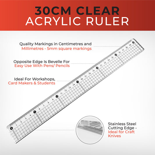 30cm Acrylic Cutting Ruler with Steel Edge