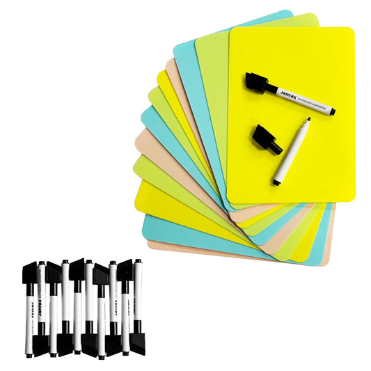 Pack of 12 A5 Assorted Coloured Whiteboards with 12 White Board Marker Pens