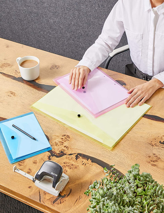 Pack of 12 Janrax A4 Assorted Document Wallets - Button Stud Folder