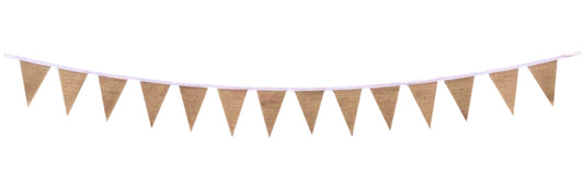 Plain With White String Hessian Bunting 3m with 14 Pennants