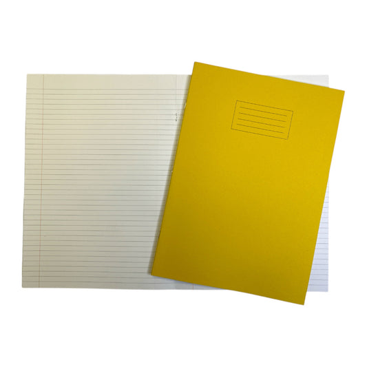 Janrax A4+ Yellow 48 Page Feint Ruled and Margin Exercise Book WF Paper with 225gsm Manilla Cover 240x340mm Workbook