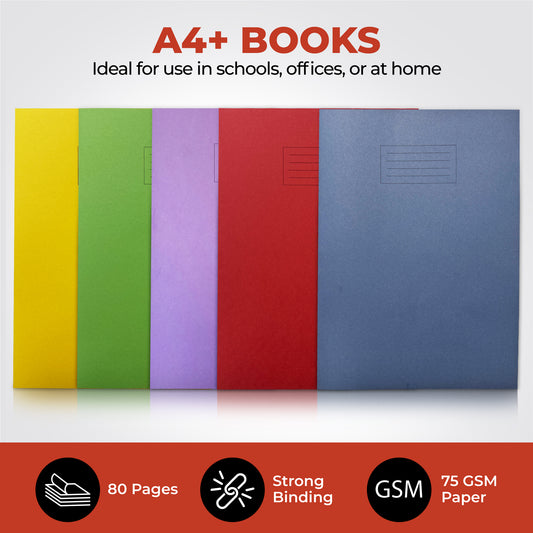 Janrax A4+ Red 48 Page Feint Ruled and Margin Exercise Book WF Paper with 225gsm Manilla Cover 240x340mm Workbook