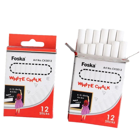 Box of 12 White Chalk Sticks - Blackboard
