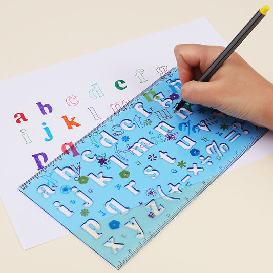 Pack of 2 Transparent Plastic Uppercase Lowercase Stencil Ruler Set