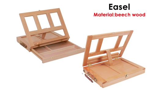 Desktop Art Beech Wood Painting Stand Display Easel with Storage 34.5 x 26 x 6.5cm