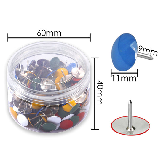 Tub of 200 Assorted Colour Metal Thumbtacks 11mm