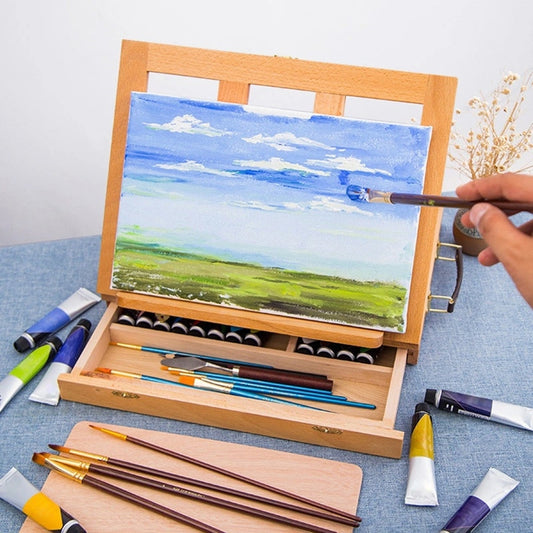 Desktop Art Beech Wood Painting Stand Display Easel with Storage 34.5 x 26 x 6.5cm