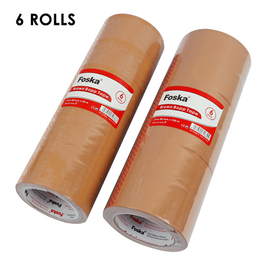 Pack of 6 48mm x 100m Brown Sticky Tape Rolls