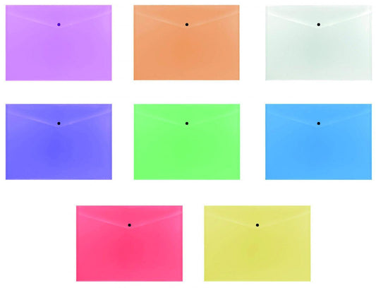 Pack of 12 Janrax A3 Assorted Document Wallets - Button Stud Folder