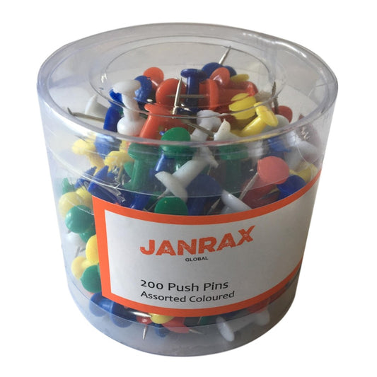 Pack of 200 Assorted Coloured Push Pins in Tub