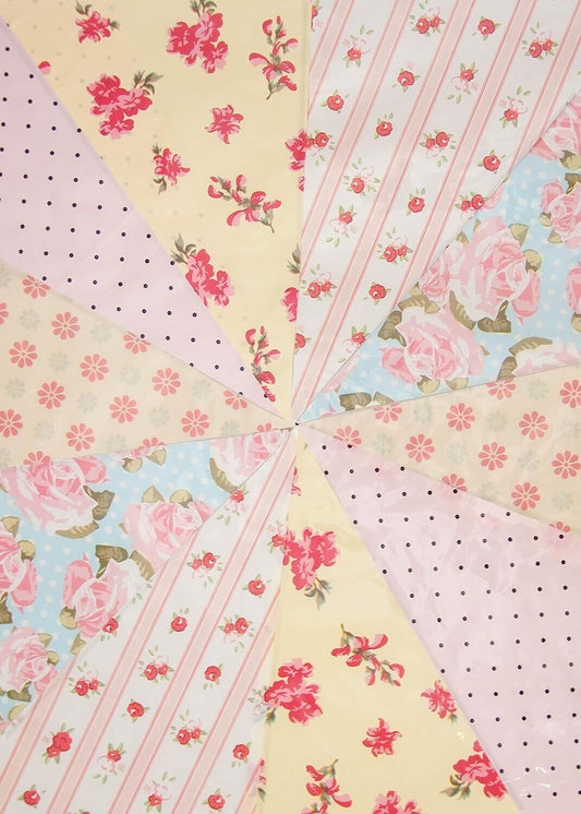 C1006 Yellow and Peach Shabby Chic Vintage Print Bunting 10m with 20 Pennants