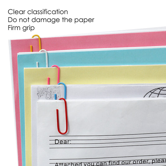 Pack of 100 Assorted Coloured Paper Clips 33mm