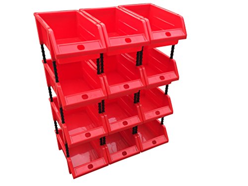 Small Stackable Red Storage Picking Bin with 4 Riser Stands and Label -