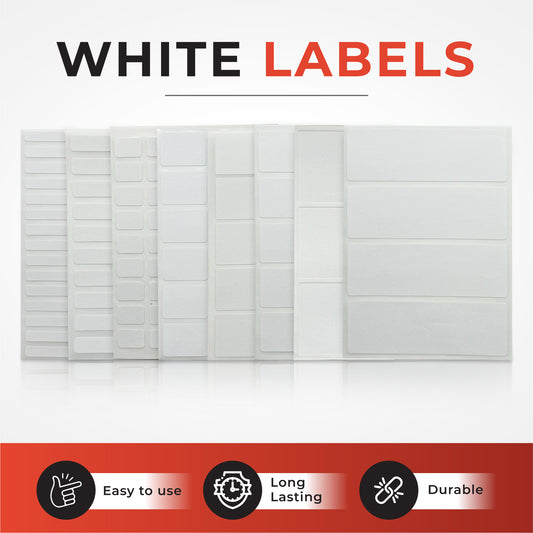 Pack of 21 White 34x75mm Rectangular Labels - Adhesive Stickers
