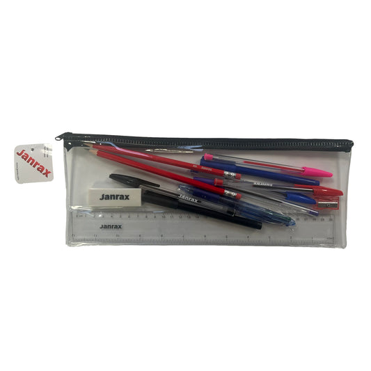 Stationery Filled White Zip 13x5" Pencil Case