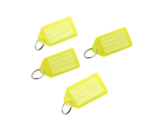 Pack of 50 Large Yellow Identity Tag Key Rings - Sliding Fob Keyrings Coloured