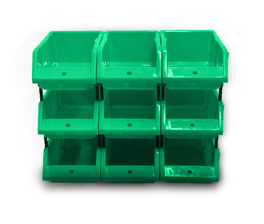 Stackable Green Storage Pick Bin with Riser Stands 325x210x130mm