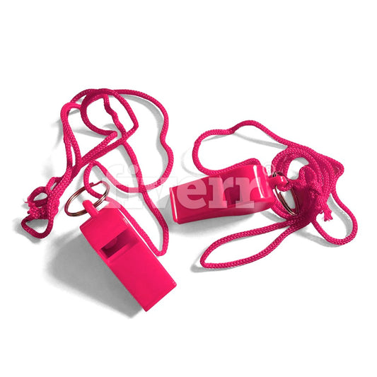Pack of 15 Pink Plastic Whistles with Lanyard Neck Cord
