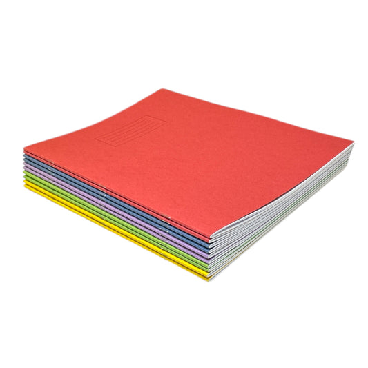 Pack of 10 Janrax A4+ Assorted 48 Page Feint Ruled and Margin Exercise Books WF Paper with 225gsm Manilla Cover 240x340mm Workbook
