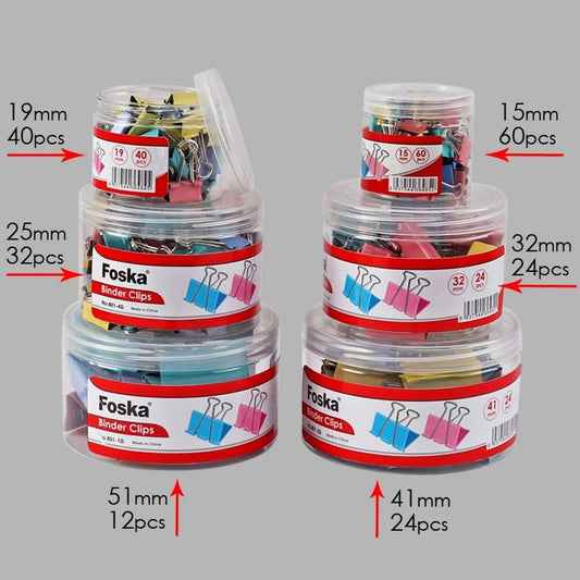 Pack of 24 32mm Assorted Colour Binder Clips