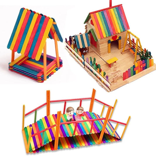 Pack of 50 Assorted Colour Wooden Sticks 114 x 10 x 2mm