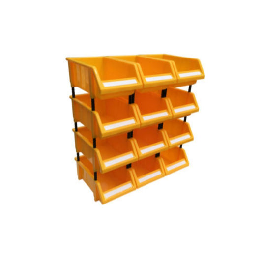 Stackable Yellow Storage Picking Bin with 4 Riser Stands and Label - 325x210x130mm
