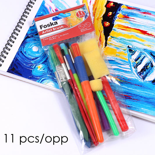 Pack of 11 Assorted Size Plastic Sponge Artist Brushes