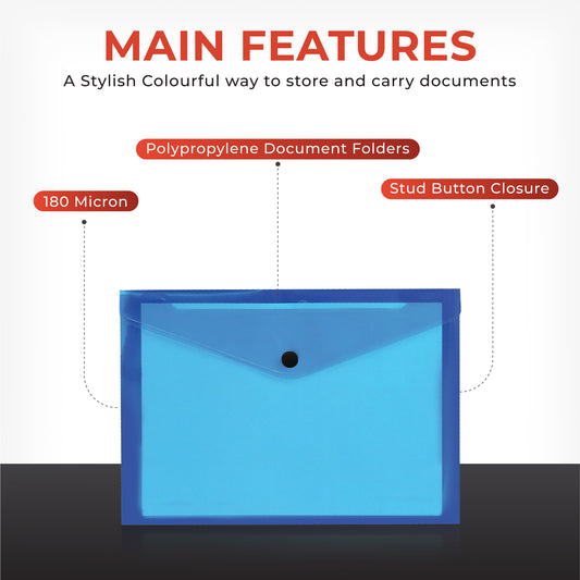 Pack of 12 Janrax A3 Red Document Wallets - Button Stud Folder