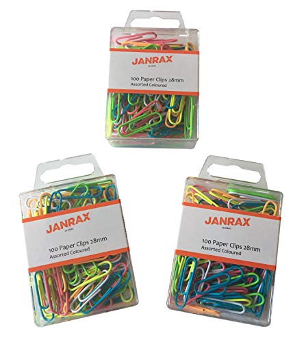 Pack of 100 Assorted Coloured 28mm Paper Clips in Hang Pack