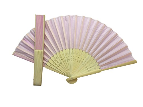 Light Pink Fabric Foldable Hand Held Bamboo Wooden Fan