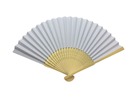 White Paper Foldable Hand Held Bamboo Wooden Fan