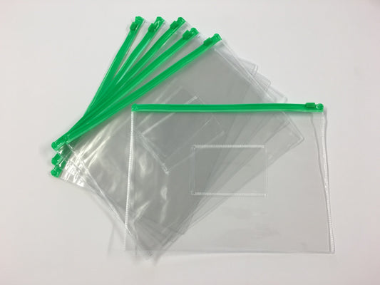 Pack of 12 A5 Green Zip Zippy Bags