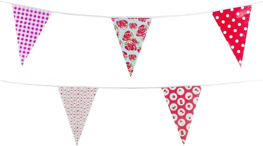 C1005 Red and Purple Shabby Chic Vintage Print Bunting 10m with 20 Pennants
