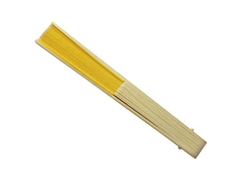 Yellow Fabric Hand Held Bamboo and Wooden Fan