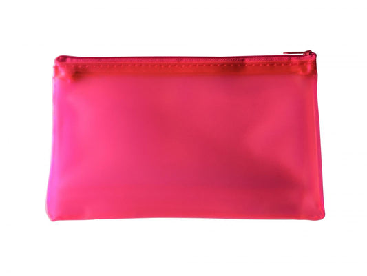 8x5" Frosted Pink Pencil Case - See Through Exam Clear Translucent
