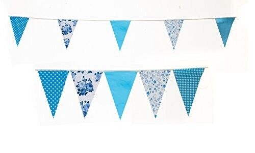 JA004 Blue Vintage Print Bunting 10m with 20 Pennants
