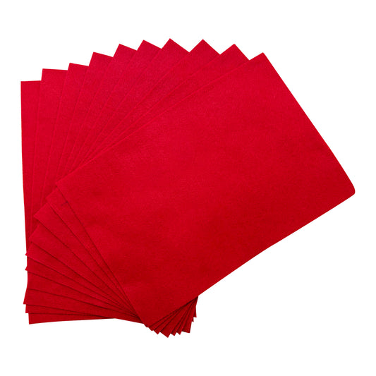 Pack of 10 A4 Red Coloured Felt 180gsm Sheets