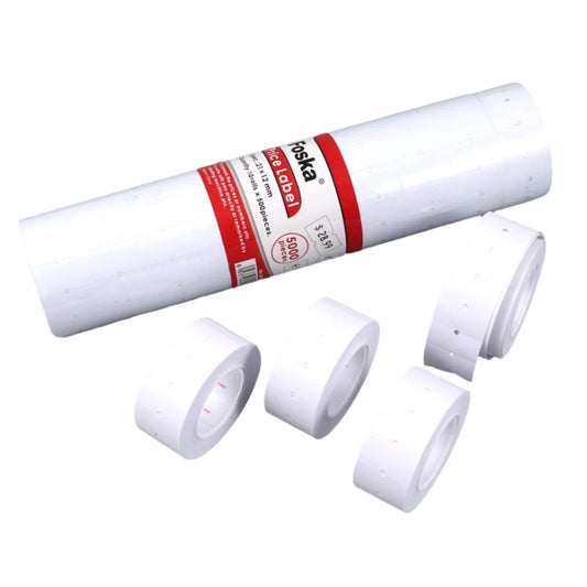 Pack of 10 Foska Self Adhesive White Blank Price Label Rolls (5000 Tickets)