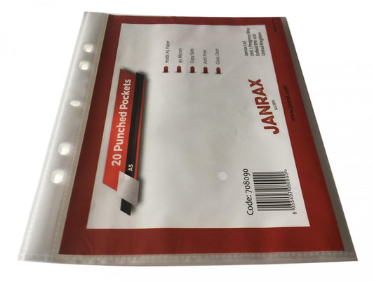 Pack of 20 A5 Glass Clear Punched Pockets by Janrax