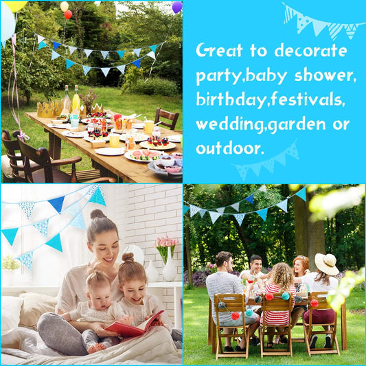 JA004 Blue Vintage Print Bunting 10m with 20 Pennants